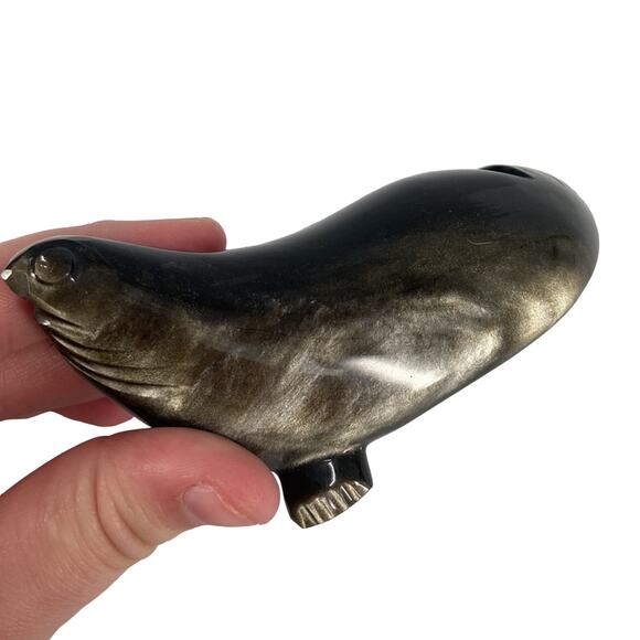 Vintage seal black onyx statue - Picture 3 of 8